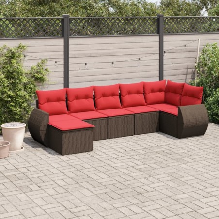 Ensemble de canapé de jardin 7 pcs avec coussins marron résine tressée 630051630051