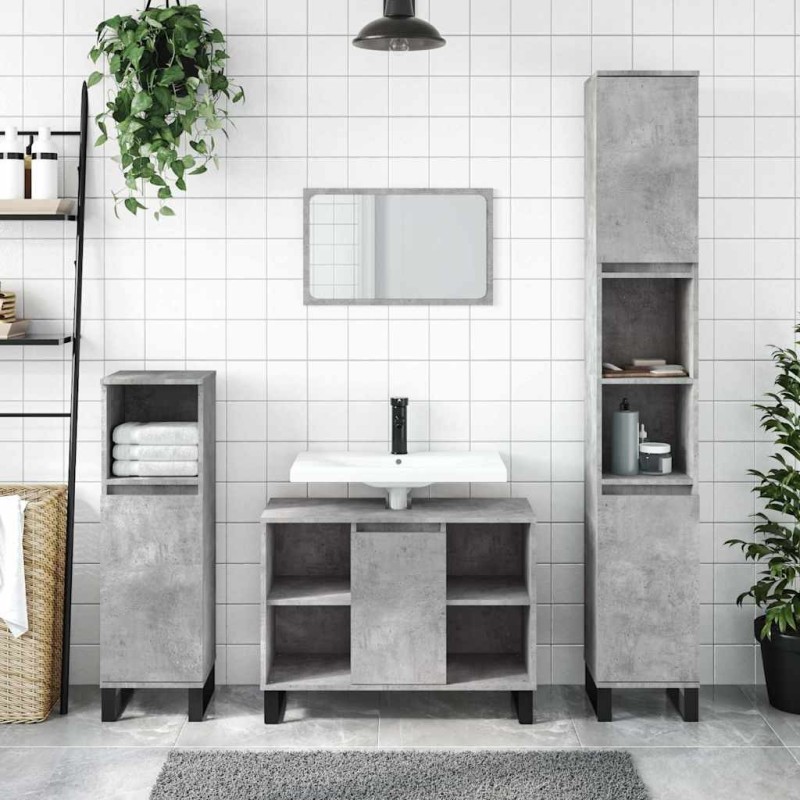 Armoire salle de bain gris béton 80x33x60cm bois d'ingénierie 630052630052