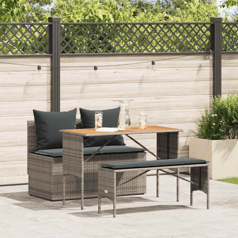 Ensemble de salle à manger de jardin 3 pcs avec coussins gris résine tressée 630106630106