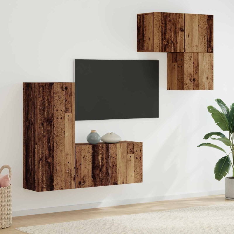 Meuble TV Montage mural 4 pcs Bois Ancien Bois d'ingénierie 630132630132