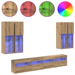 Ensemble de meuble TV mural avec éclairage LED 7 pcs 630140630140