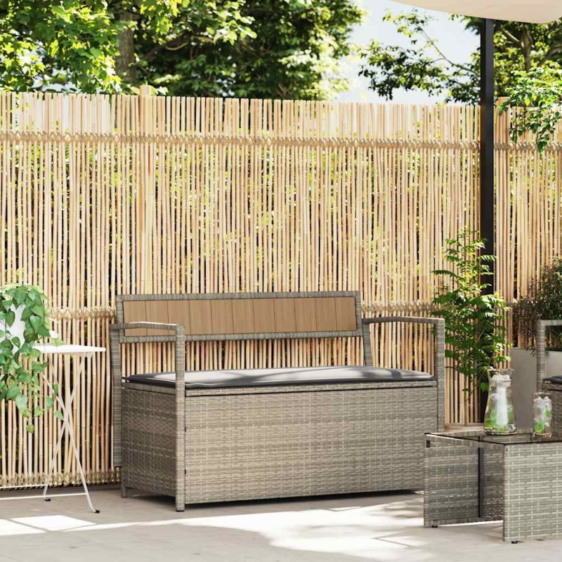 Banc de rangement de jardin avec coussin gris clair résine tressée 630190630190