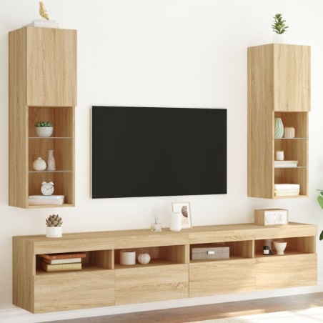 Meubles TV avec lumières LED 2 pcs chêne sonoma 30,5x30x102 cm 630215630215