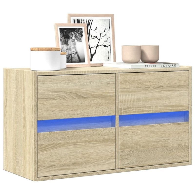 Meuble TV mural avec lumières LED chêne sonoma 80x31x45 cm 630272630272