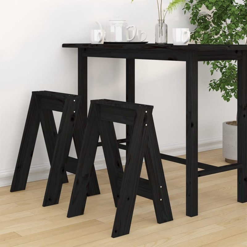 Tabourets lot de 2 noir 40x40x60 cm bois massif de pin 630279630279