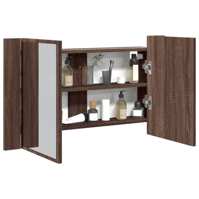 Armoire à miroir à LED de bain chêne marron 80x12x45 cm 630338630338