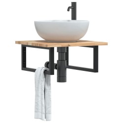 Étagère de vasque murale acier et bois massif d'acacia 630348630348