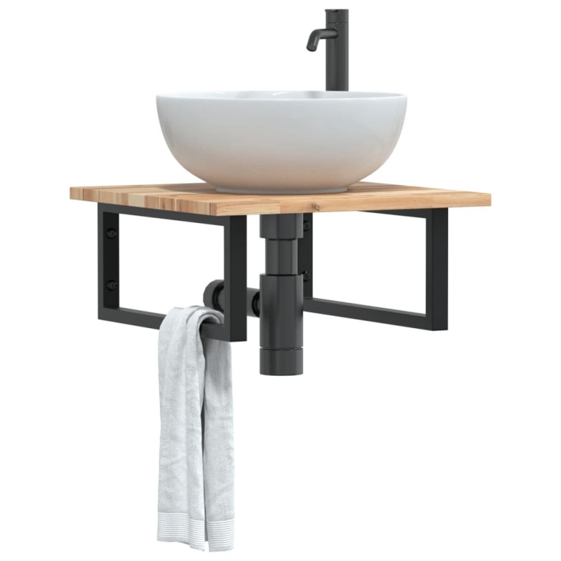 Étagère de vasque murale acier et bois massif d'acacia 630348630348