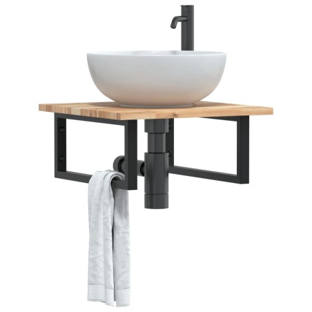 Étagère de vasque murale acier et bois massif d'acacia 630348630348