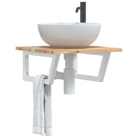 Étagère de vasque murale acier et bois massif d'acacia 630354630354