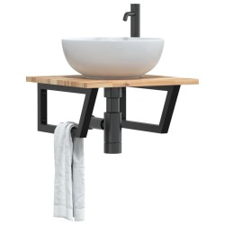 Étagère de vasque murale acier et bois massif d'acacia 630355630355