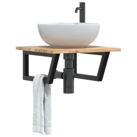 Étagère de vasque murale acier et bois massif d'acacia 630355630355
