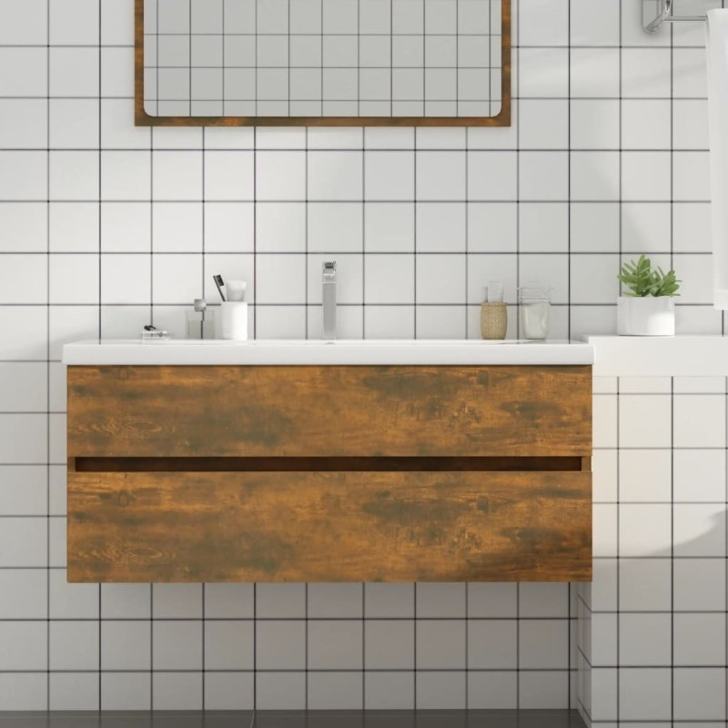 Armoire de lavabo Chêne fumé 100x38,5x45 cm Bois d'ingénierie 630358630358