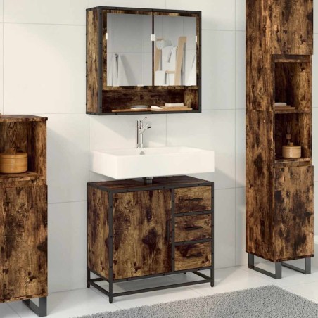 Armoire de lavabo de salle de bain chêne fumé 65x33x60 cm 630359630359