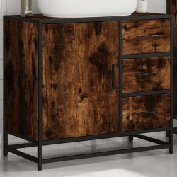 Armoire de lavabo de salle de bain chêne fumé 65x33x60 cm 630359630359