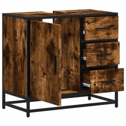 Armoire de lavabo de salle de bain chêne fumé 65x33x60 cm 630359630359
