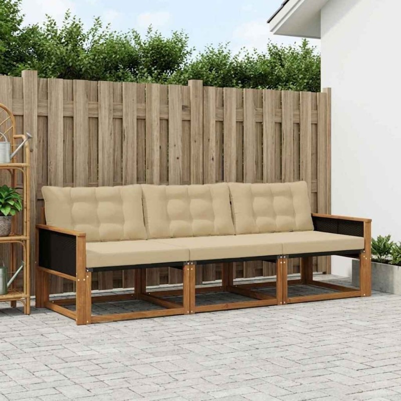 Ensemble de canapés d'extérieur 3 pcs Naturel et Beige 630363630363