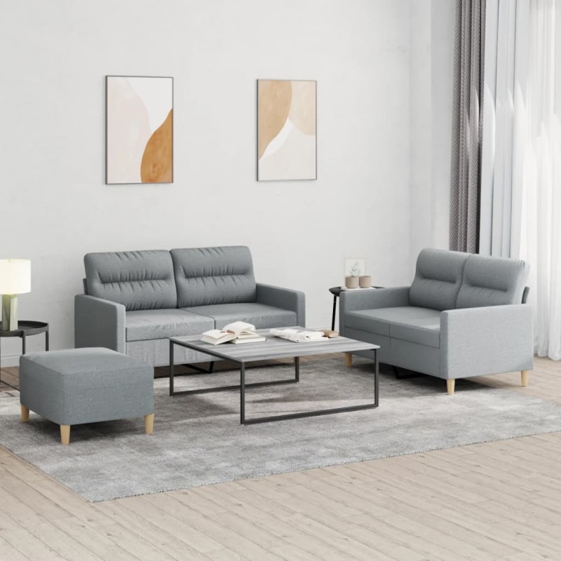 Ensemble de canapés 3 pcs avec coussins Gris clair Tissu 630365630365