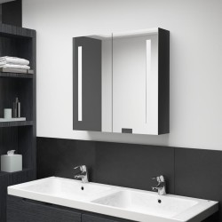 Armoire de salle de bain à miroir LED noir brillant 62x14x60 cm 630367630367