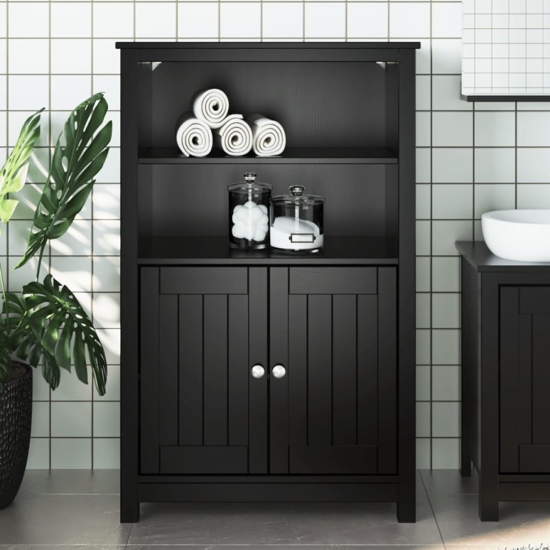 Armoire de salle de bain BERG noir 69,5x34x110 cm pin massif 630368630368