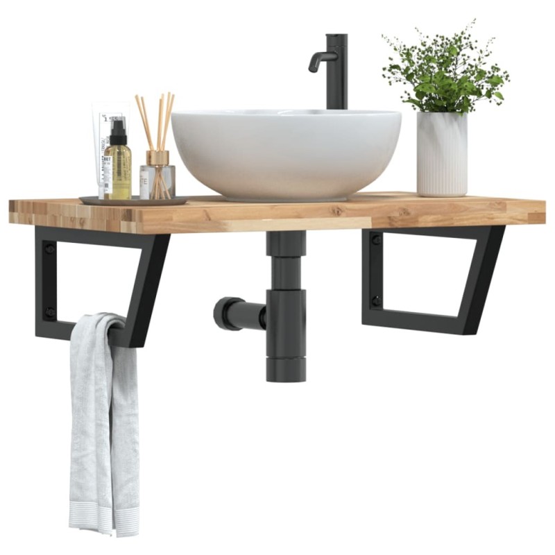 Étagère de vasque murale acier et bois massif d'acacia 630419630419