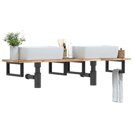 Étagère de vasque murale acier et bois massif d'acacia 630426630426