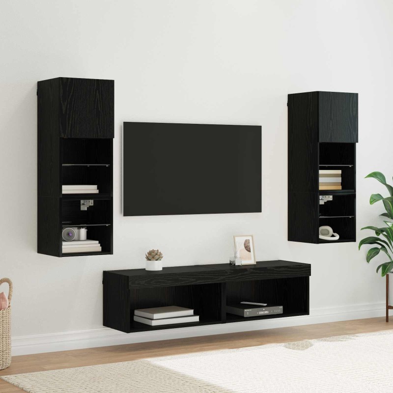 Unité murale de TV 6 pcs Chêne noir Bois d'ingénierie 630435630435