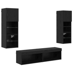 Unité murale de TV 6 pcs Chêne noir Bois d'ingénierie 630435630435