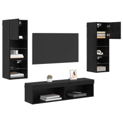 Unité murale de TV 6 pcs Chêne noir Bois d'ingénierie 630435630435