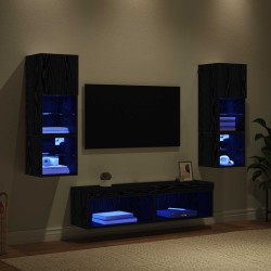 Unité murale de TV 6 pcs Chêne noir Bois d'ingénierie 630435630435