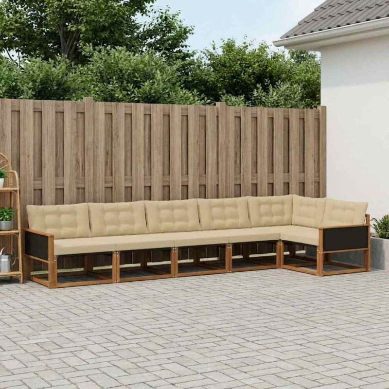 Ensemble de canapés d'extérieur 6 pcs Naturel et Beige 630452630452
