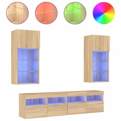 Unités murales TV avec LED 5 pcs chêne sonoma bois d'ingénierie 630455630455