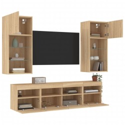 Unités murales TV avec LED 5 pcs chêne sonoma bois d'ingénierie 630455630455