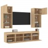 Unités murales TV avec LED 5 pcs chêne sonoma bois d'ingénierie 630455630455