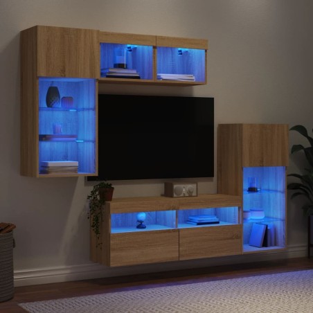 Unités murales TV avec LED 5 pcs chêne sonoma bois d'ingénierie 630465630465