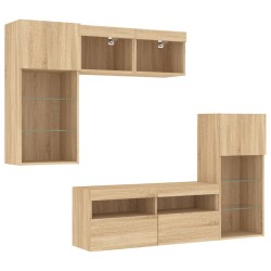 Unités murales TV avec LED 5 pcs chêne sonoma bois d'ingénierie 630465630465