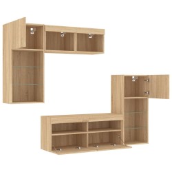Unités murales TV avec LED 5 pcs chêne sonoma bois d'ingénierie 630465630465