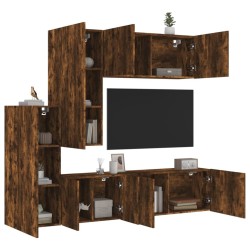 Unités murales TV 5 pcs chêne fumé bois d'ingénierie 630468630468