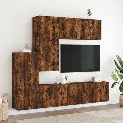 Unités murales TV 5 pcs chêne fumé bois d'ingénierie 630468630468