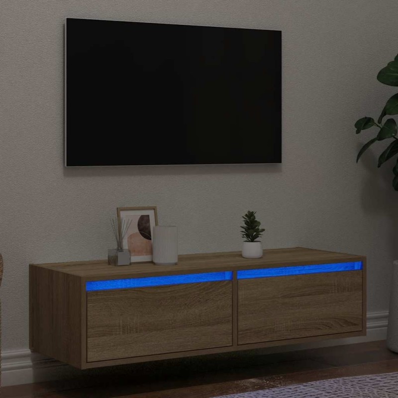 Meuble TV avec lumières LED chêne sonoma 100X35,5x25 cm 630495630495