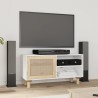 Meuble TV Blanc 80x30x40 cm Bois de pin massif et rotin naturel 630507630507