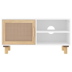 Meuble TV Blanc 80x30x40 cm Bois de pin massif et rotin naturel 630507630507