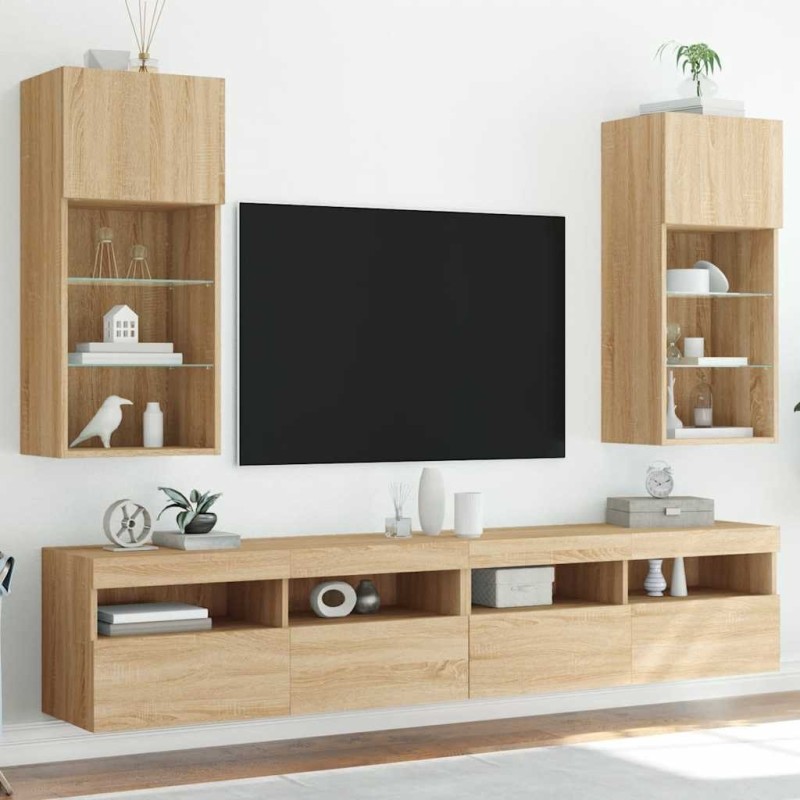 Meubles TV avec lumières LED 2 pcs chêne sonoma 40,5x30x90 cm 630517630517