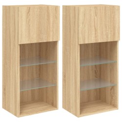 Meubles TV avec lumières LED 2 pcs chêne sonoma 40,5x30x90 cm 630517630517