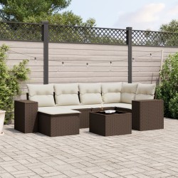 Salon de jardin avec coussins 7 pcs marron résine tressée 630526630526