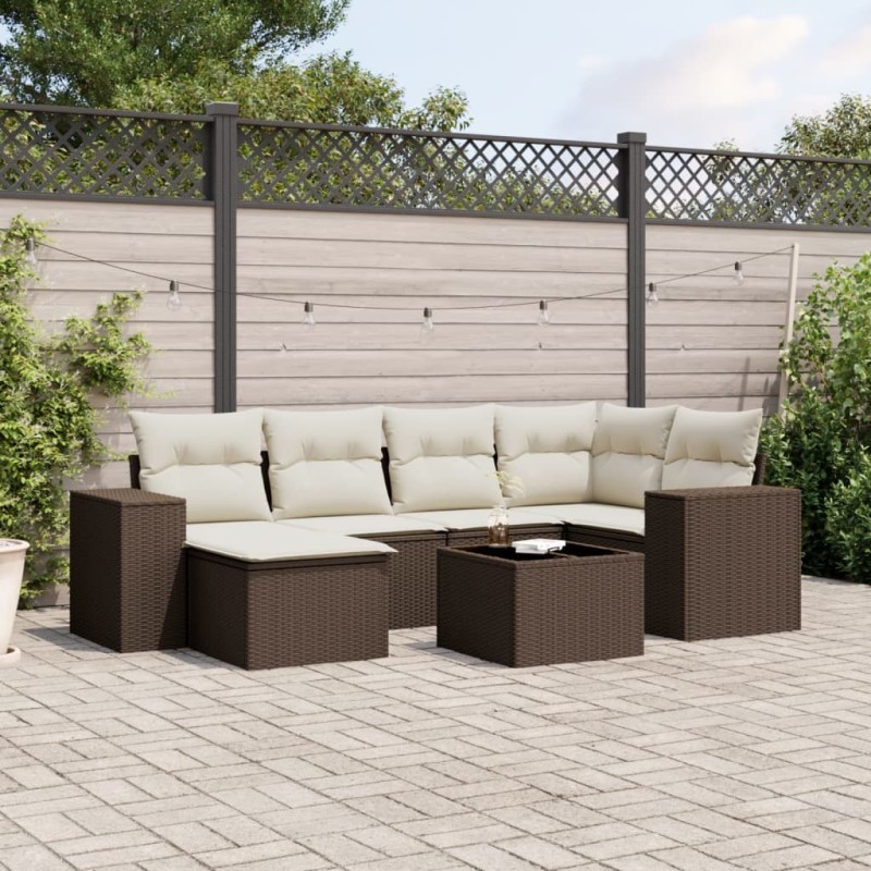 Salon de jardin avec coussins 7 pcs marron résine tressée 630526630526