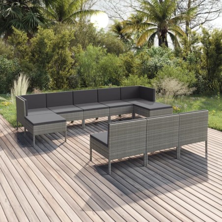 Salon de jardin 10 pcs avec coussins Résine tressée Gris 630561630561