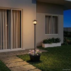 Lampadaire solaire avec pot de fleurs Noir 32 x 32 x 158 cm 630603630603