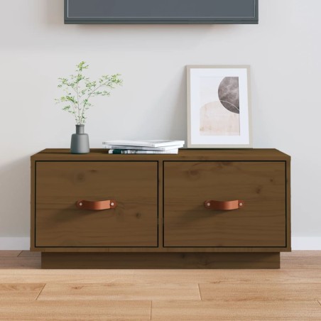 Meuble TV Marron miel 80x34x35 cm Bois de pin massif 630636630636