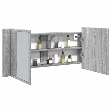 Armoire à miroir à LED de bain gris sonoma 100x12x45 cm 630686630686
